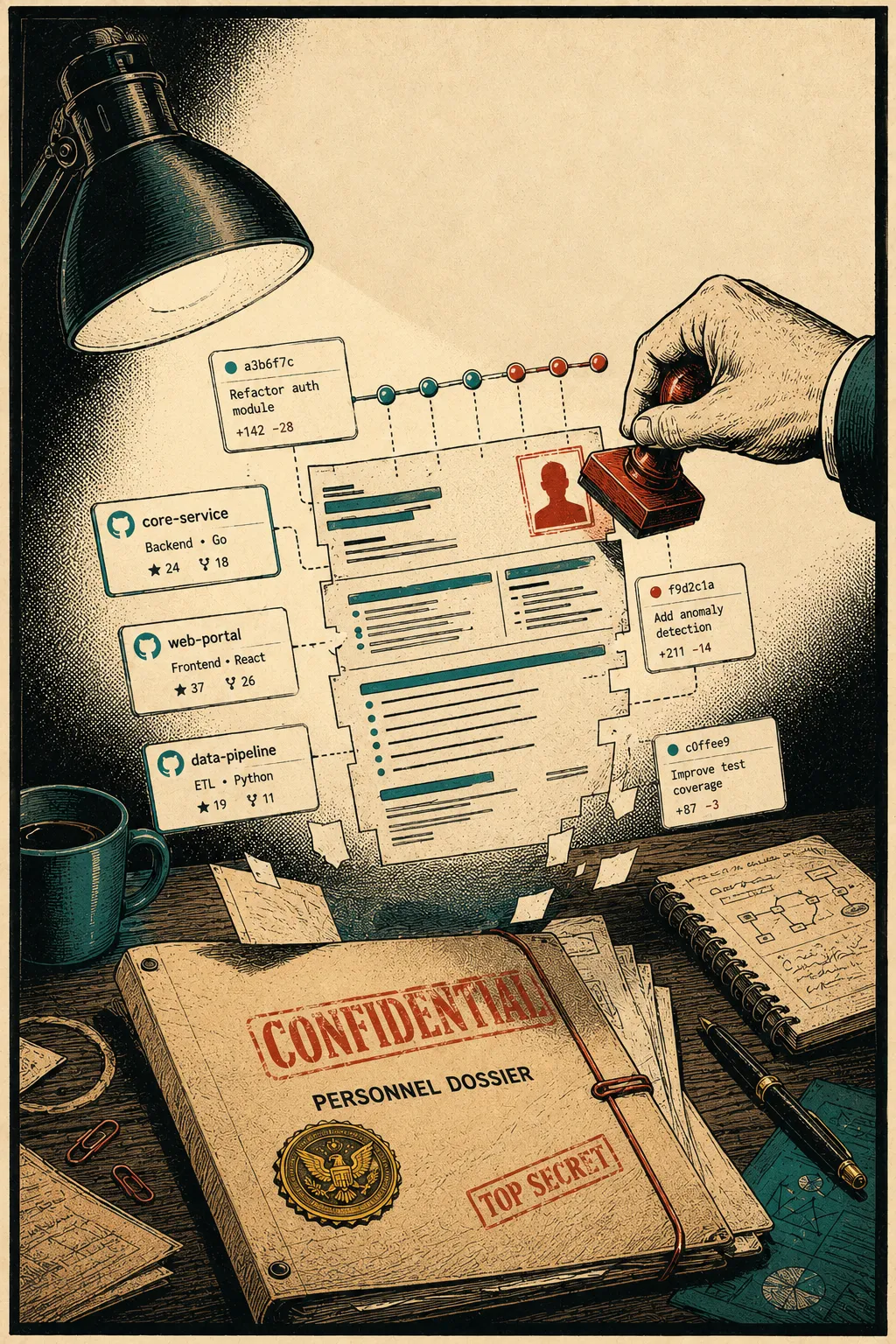 Movie-poster-style illustration for Codefolio